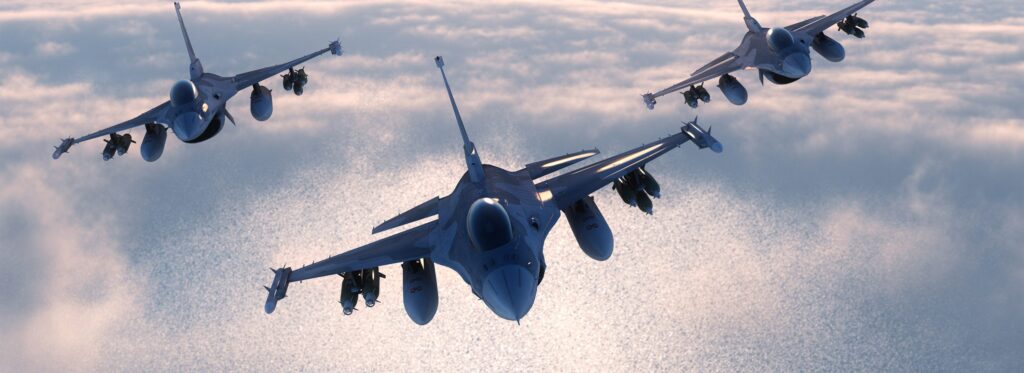 Three airplanes in sky